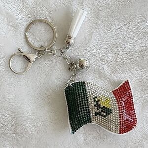 Mexican Rhinestone Flag Keychain with Tassel Bag Charm
